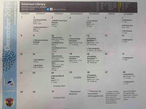 sorensen library list of events for dec