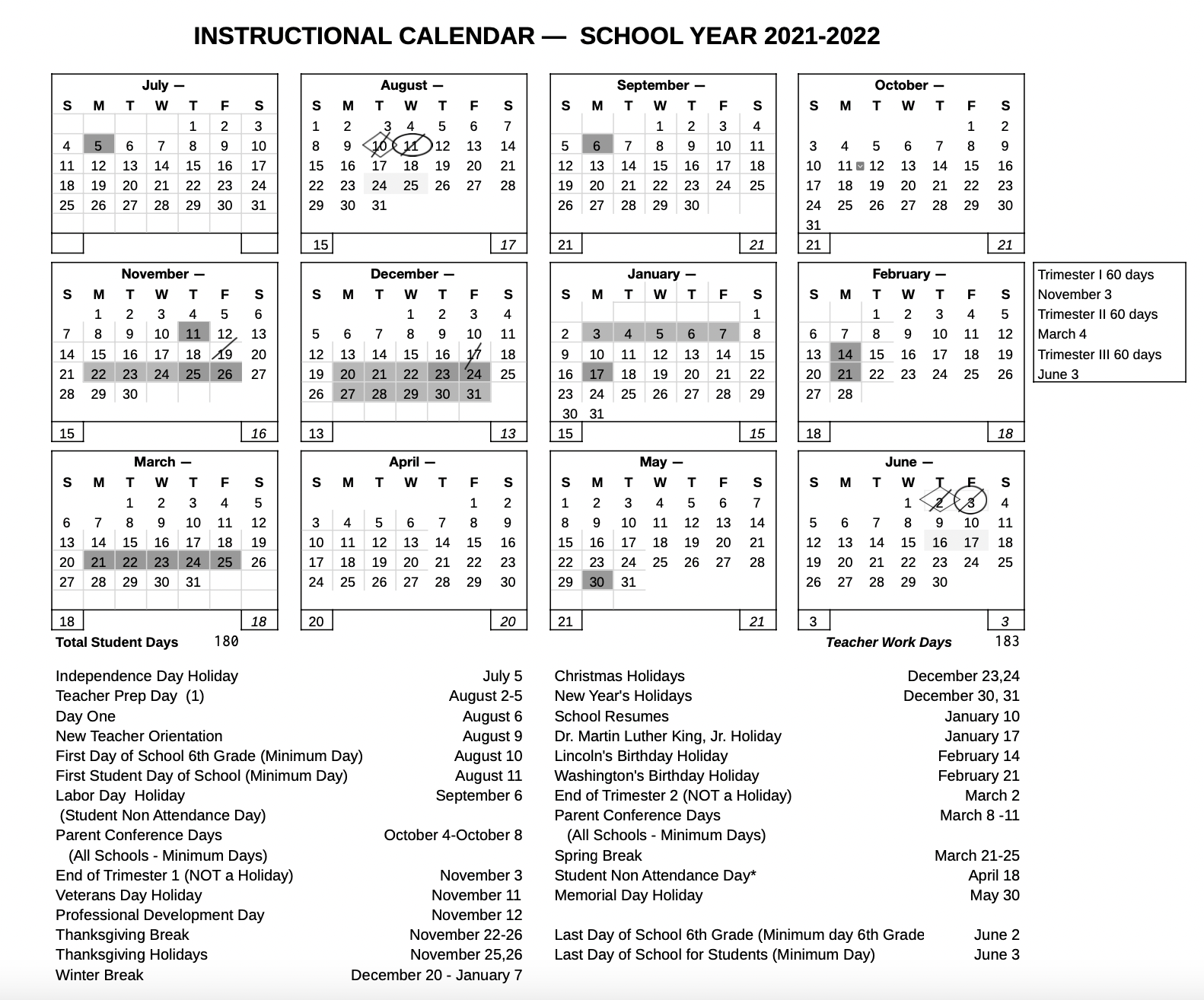 instructional calendar 