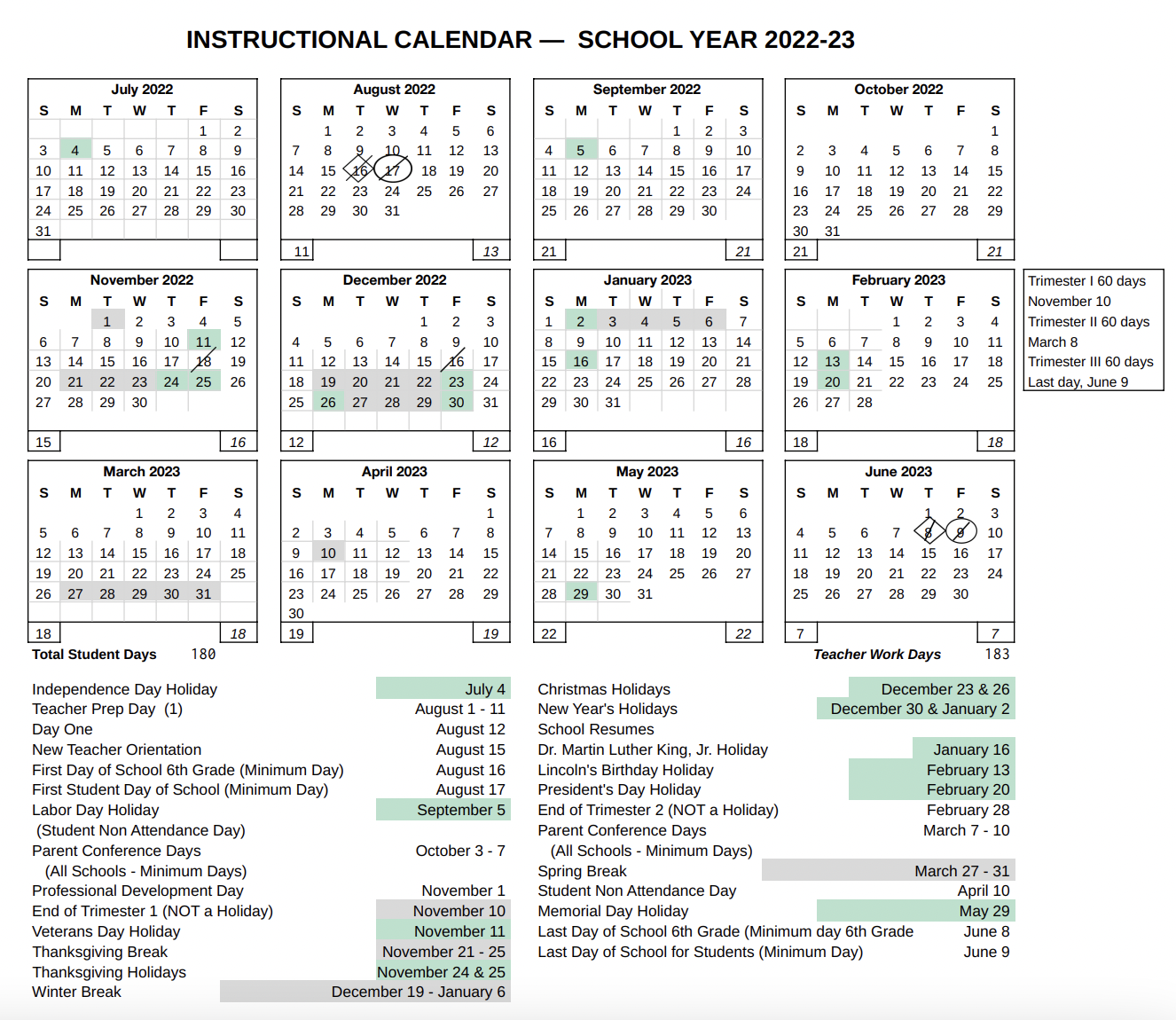 instructional calendar 