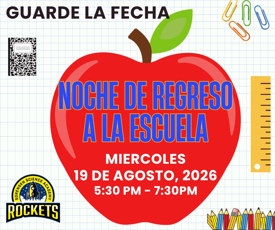 ¡Reserva la fecha! Noche de bienvenida al regreso a clases: miércoles 19 de agosto, de 17:30 a 19:30.