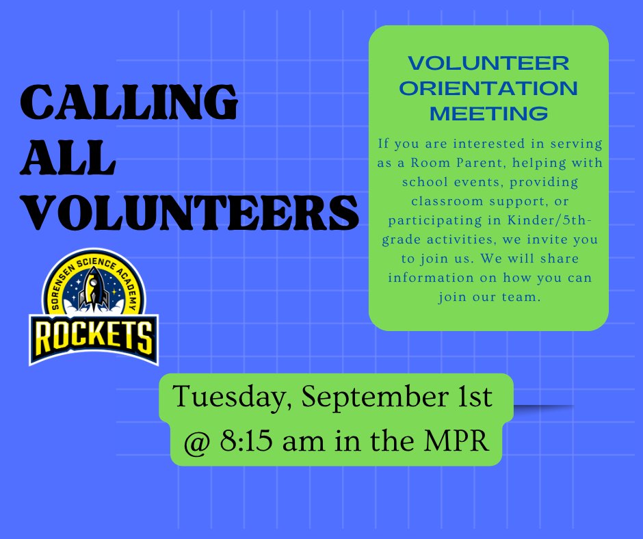 Volunteer orientation Sept 1